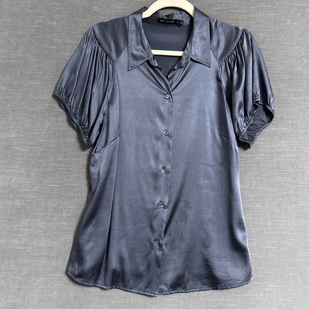 Vintage Limited Top L‎ Gray Silver Silk Satin Casual Career Cocktail Evening y2k